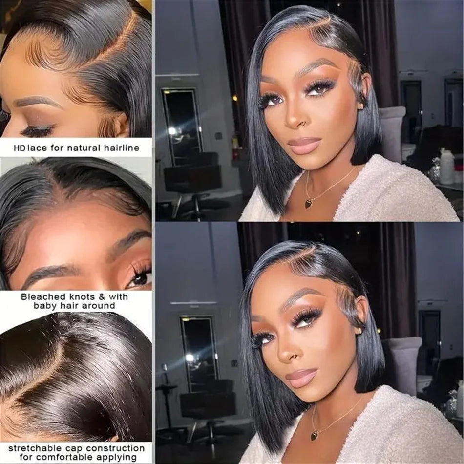 Ossileehair Straight Hair Super Double Drawn BOB 13x4 Full Frontal  Black 100% Human Hair