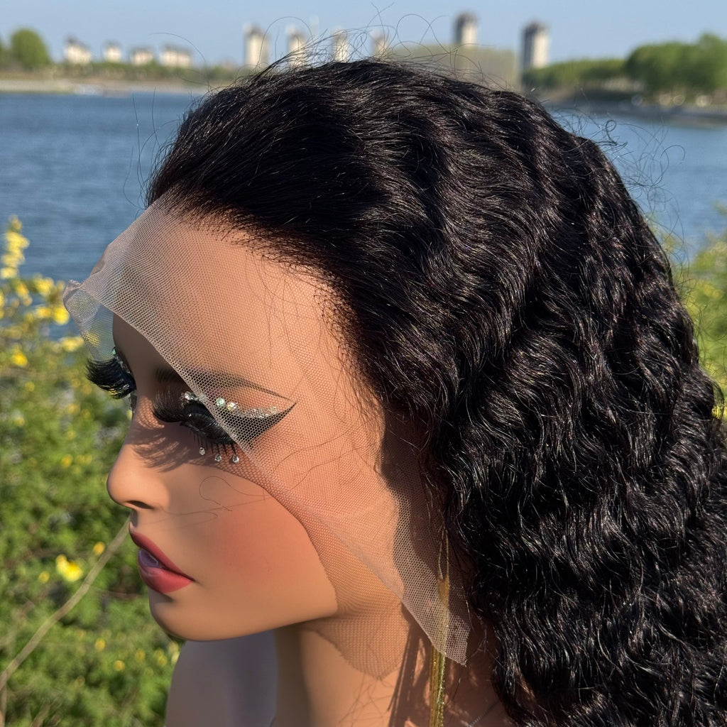 Ossileehair Water Wave 180% Density 13X4 Full Front Black 100% Human Hair