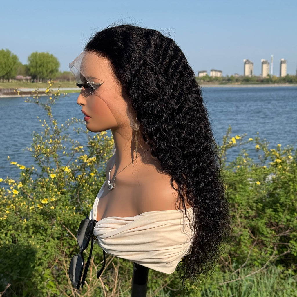 Ossileehair Water Wave 180% Density 13X4 Full Front Black 100% Human Hair