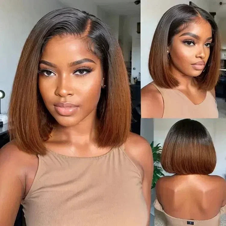Ossilee Hair 13X4 T1B/4 Ombre Brown Color Full Frontal Double Drawn Straight Bob Wig