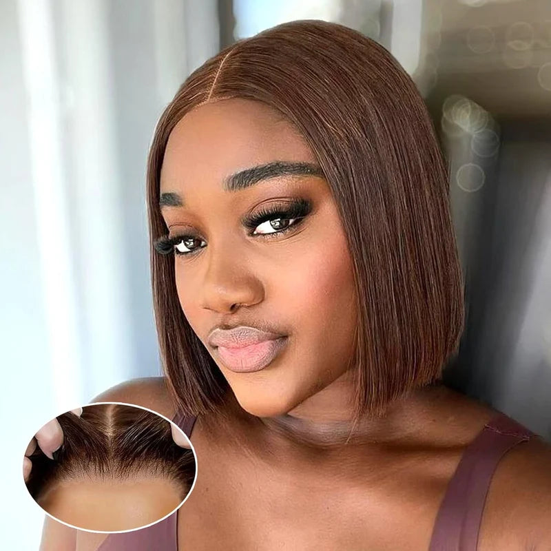 Ossileehair Straight Hair Glueless Bob Full Frontal 13X4 Brown #4 100% Human Hair