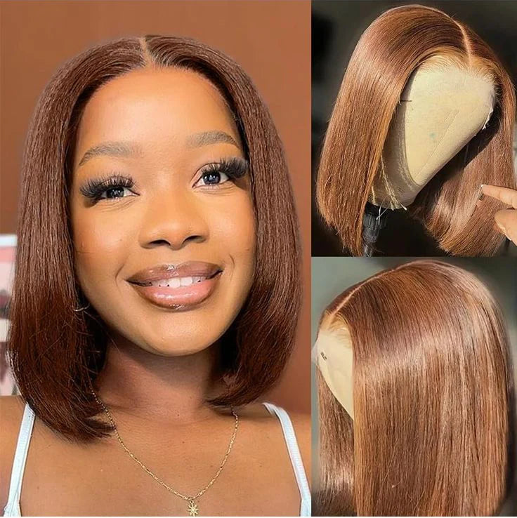 Ossileehair Straight Hair Glueless Bob Full Frontal 13X4 Brown #4 100% Human Hair