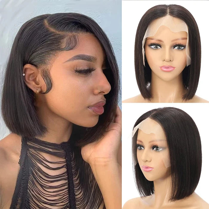 Ossileehair Straight Hair Glueless Bob 13X4 Full Frontal Black 100% Human Hair