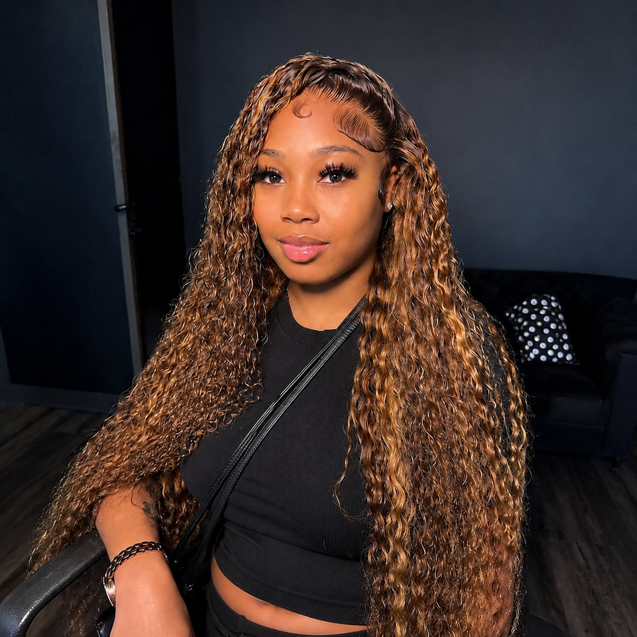 Ossileehair Water Wave Piano Highlight Color Glueless 13x4 Full Frontal #4/27 Wig