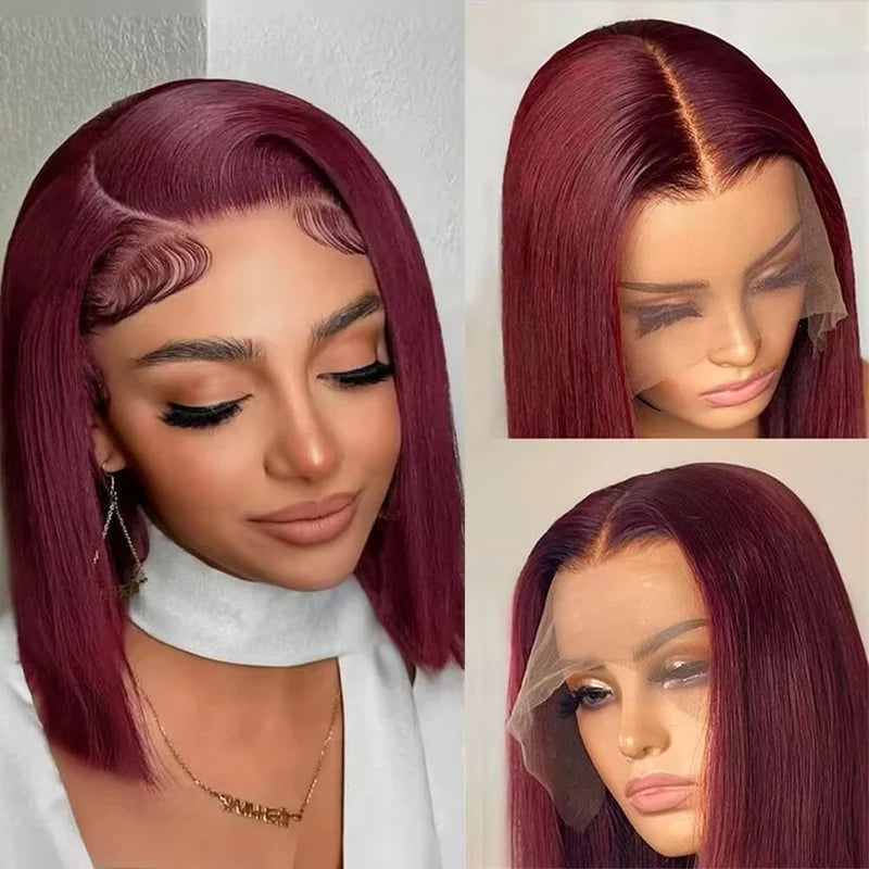 Ossileehair Straight Hair Glueless Double Drawn 13X4 Full Front 99J 100% Human Hair
