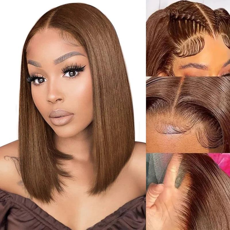 Ossileehair Straight Hair Double Drawn Full Frontal 13X4 Brown #4 100% Human Hair