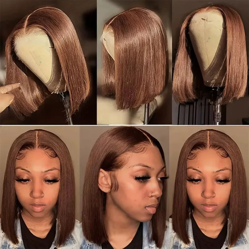 Ossileehair Straight Hair Double Drawn Full Frontal 13X4 Brown #4 100% Human Hair