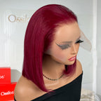 Ossileehair Burgundy Color Straight 13X4 Transparent Lace Frontal Human Hair Bob Wig