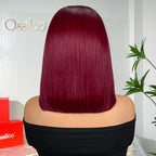 Ossileehair Burgundy Color Straight 13X4 Transparent Lace Frontal Human Hair Bob Wig
