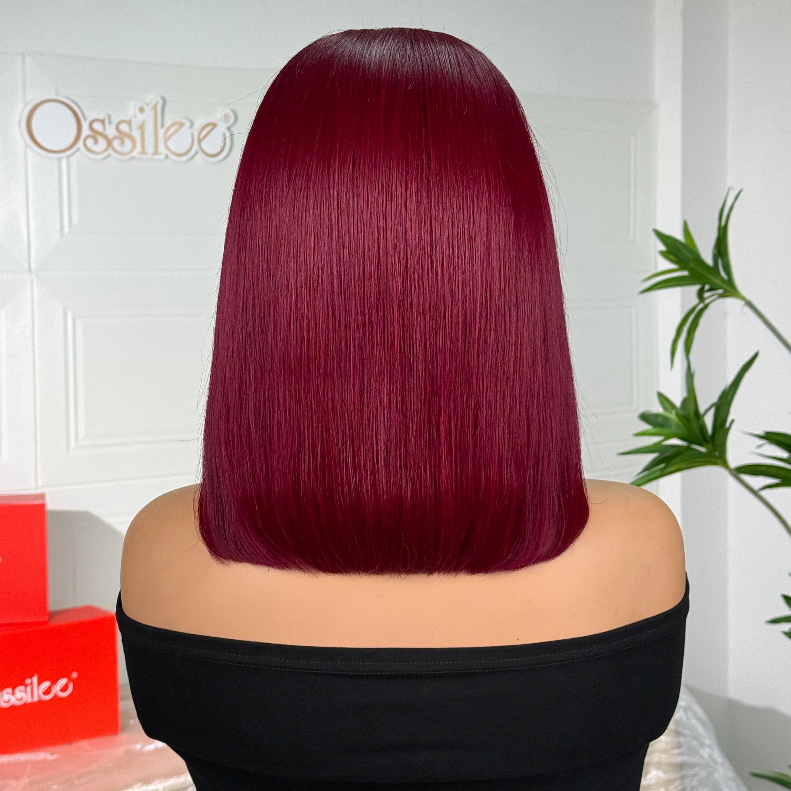 Ossileehair Burgundy Color Straight 13X4 Transparent Lace Frontal Human Hair Bob Wig