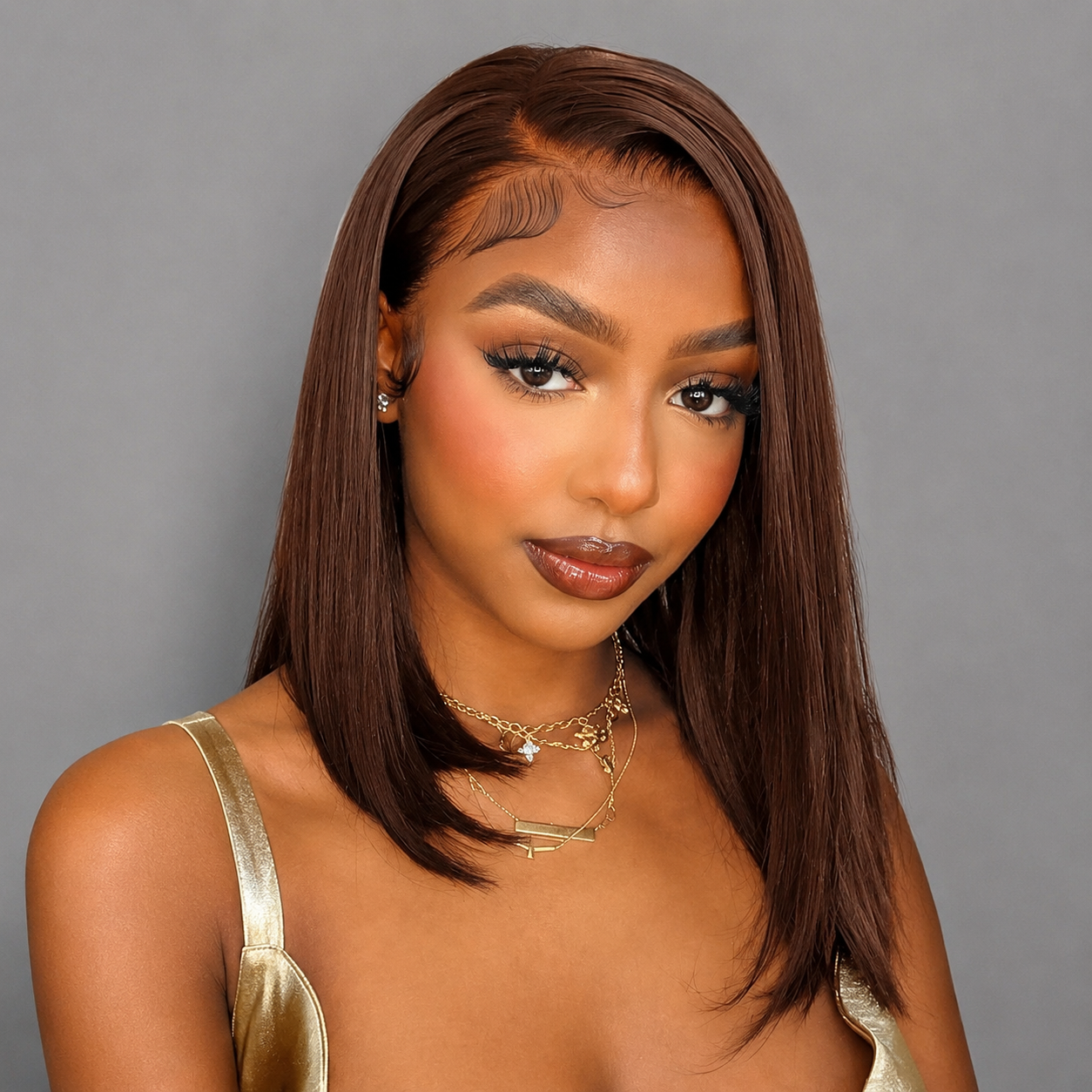 Ossileehair Straight Hair Glueless BOB Full Frontal 13X4 Brown #4 100% Human Hair