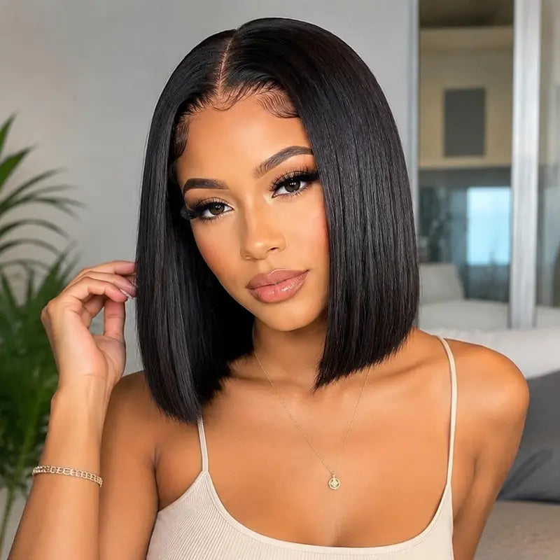 Ossileehair Straight Hair BOB Glueless 13X4 Full Frontal Black 100% Human Hair