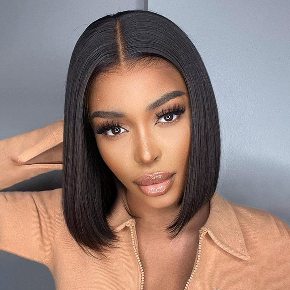Ossileehair Straight Glueless Wig Bob 4x4 Black 100% Human Hair