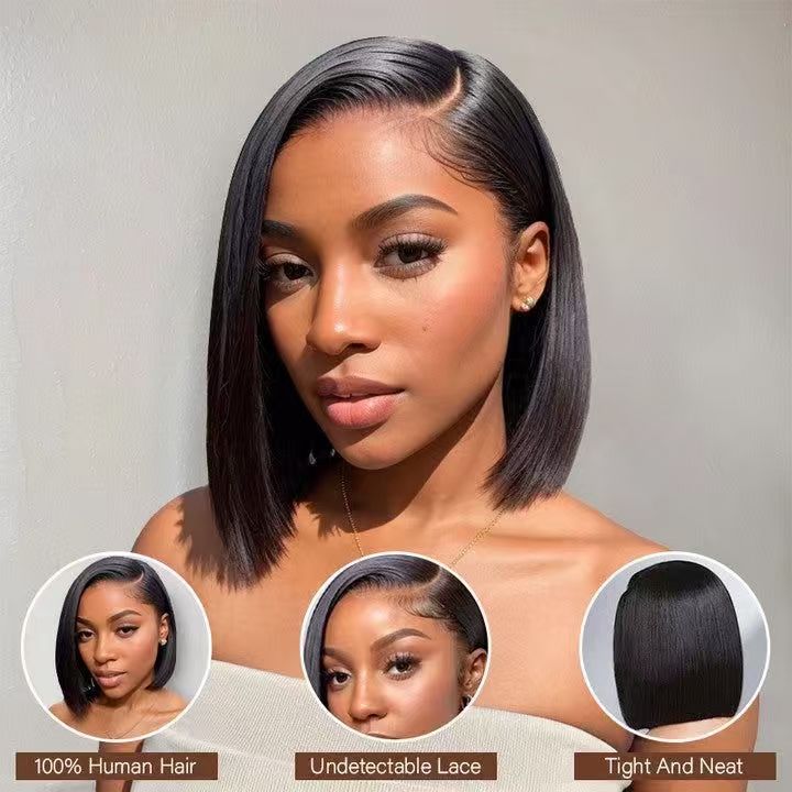 Ossileehair Straight Hair BOB Glueless 13X4 Full Frontal Black 100% Human Hair