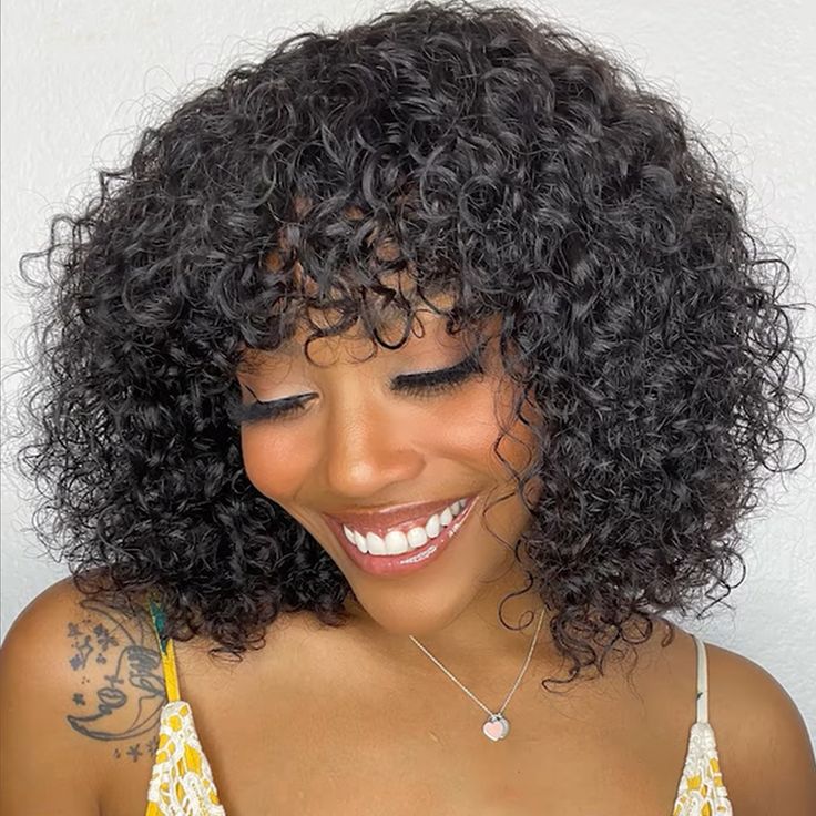 Ossileehair Jerry Curly with Bangs 3X1 Black 100% Human Hair