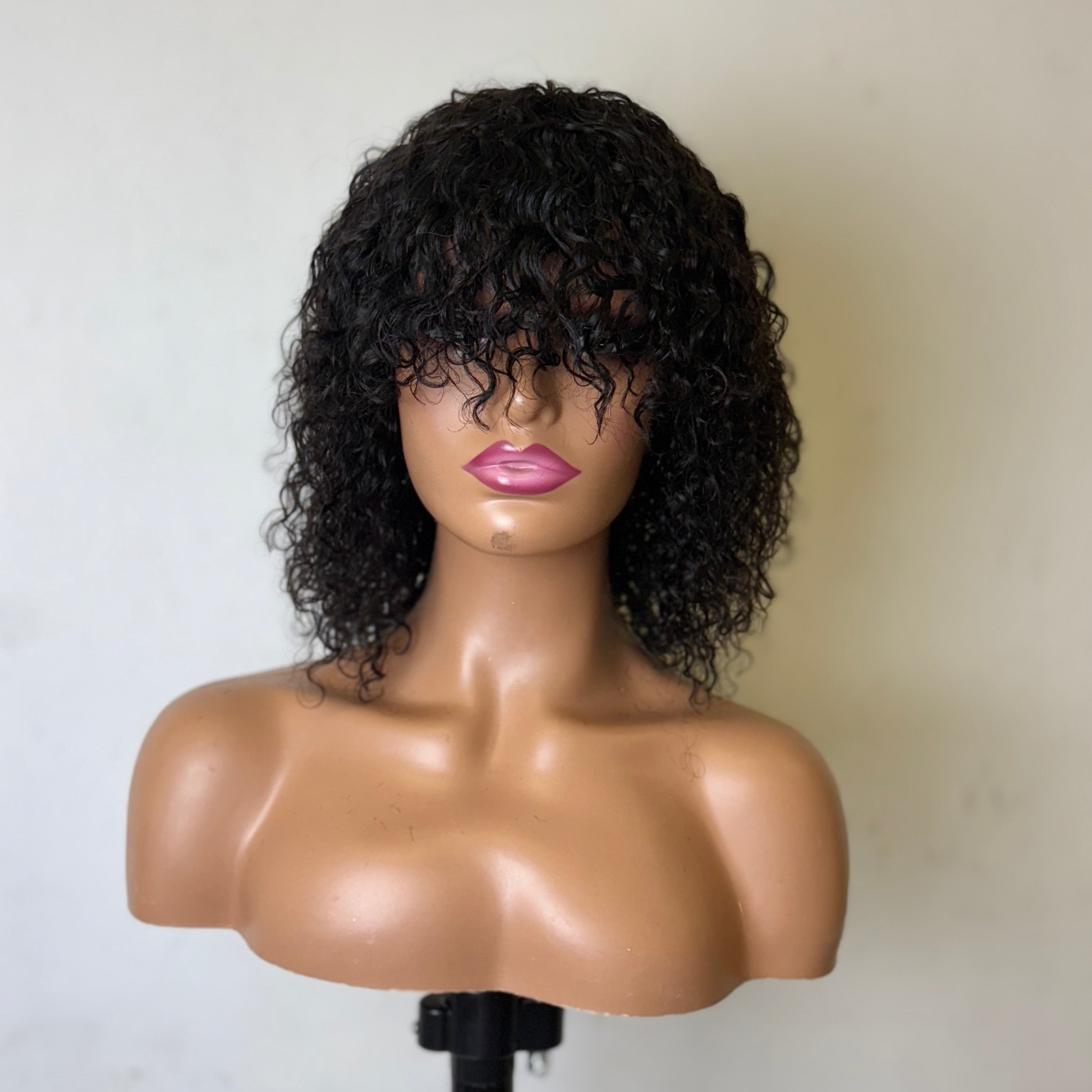 Ossileehair Jerry Curly with Bangs 3X1 Black 100% Human Hair