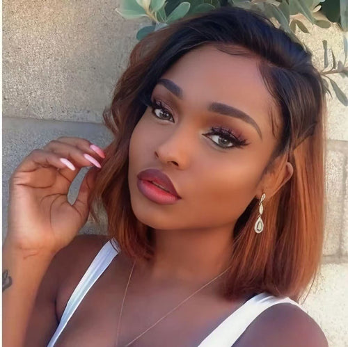 Ossileehair Straight Hair BOB Full Frontal 13X4 Bob Wig Ombre Brown #T1/4 100% Human Hair
