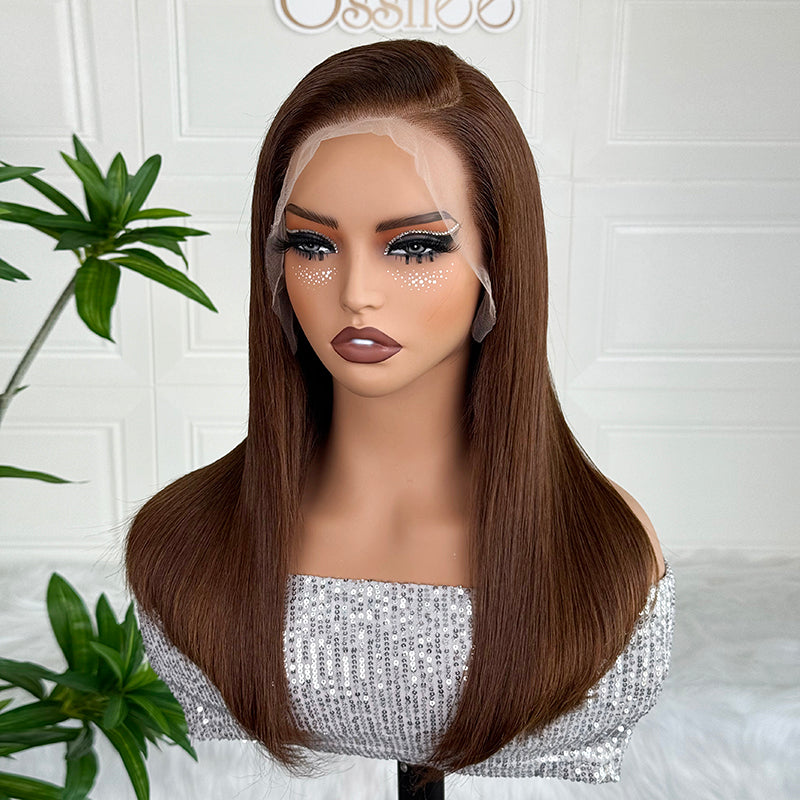 Ossileehair Straight Hair Double Drawn Full Frontal 13X4 Brown #4 100% Human Hair