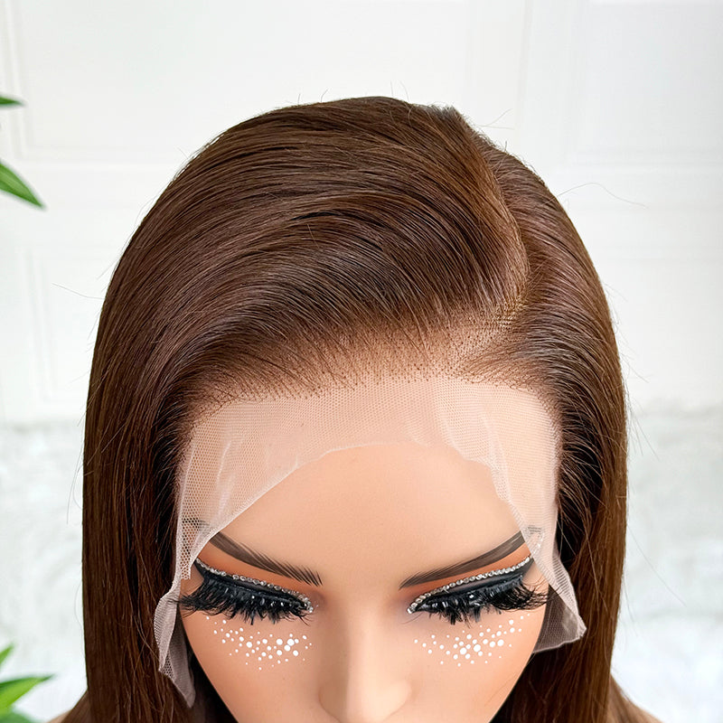 Ossileehair Straight Hair Double Drawn Full Frontal 13X4 Brown #4 100% Human Hair