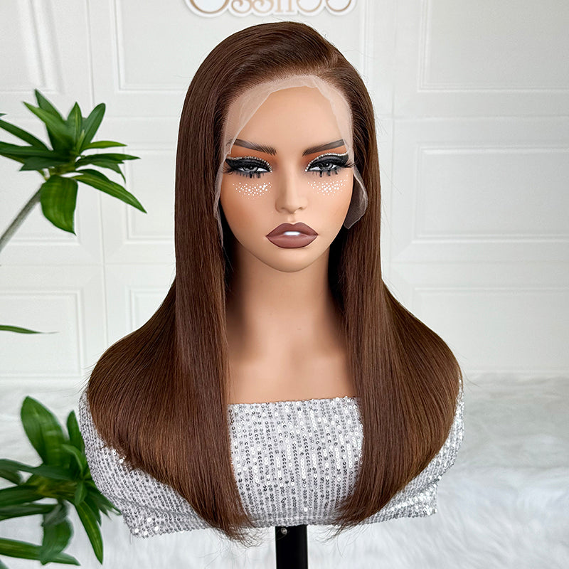 Ossileehair Straight Hair Double Drawn Full Frontal 13X4 Brown #4 100% Human Hair