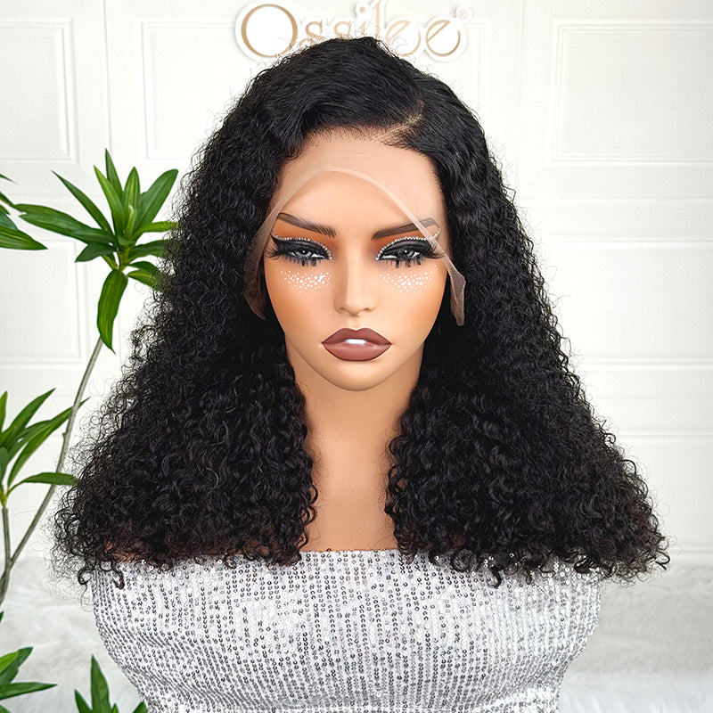 Ossileehair Jerry Curly Double Drawn Glueless  13X4 Full Frontal Black 100% Human Hair
