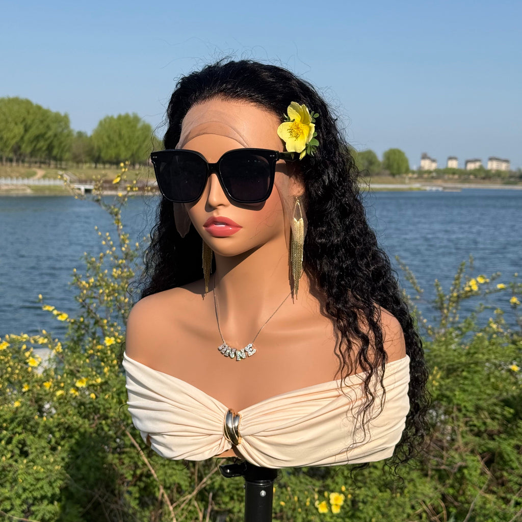 Ossileehair Water Wave 180% Density 13X4 Full Front Black 100% Human Hair