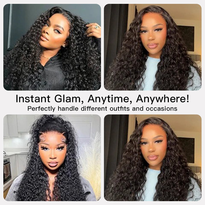 Ossileehair  Double Drawn Water Wave 13X4 Full Frontal Black  100% Human Hair