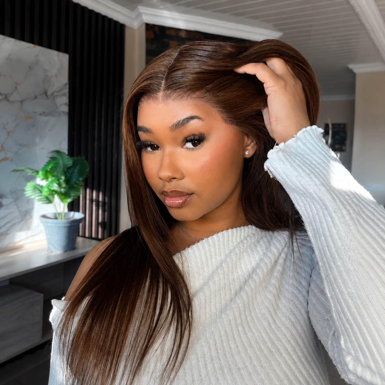 Chocolate Brown Straight Human Hair 13x4 Full Frontal Lace Wig