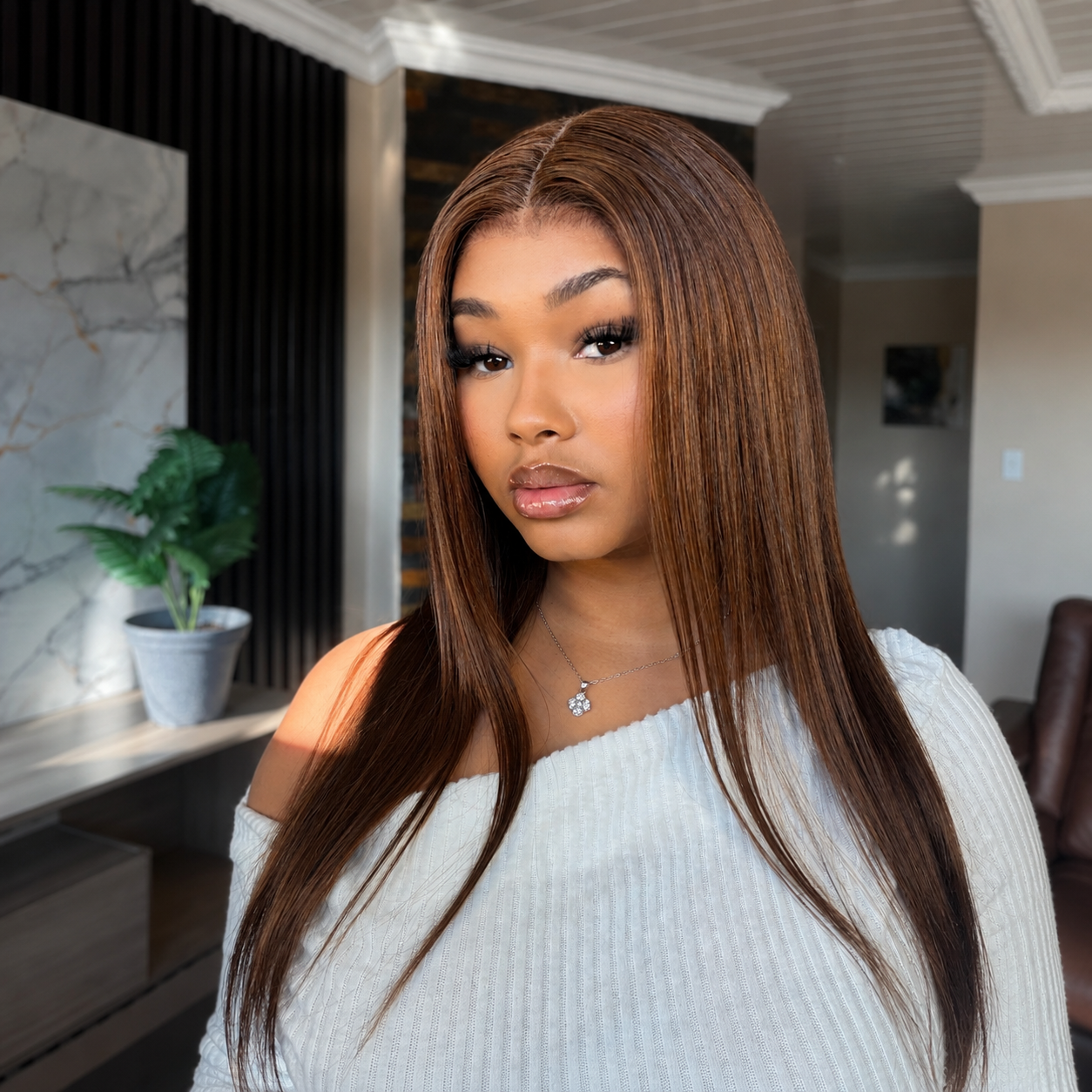Chocolate Brown Straight Human Hair 13x4 Full Frontal Lace Wig