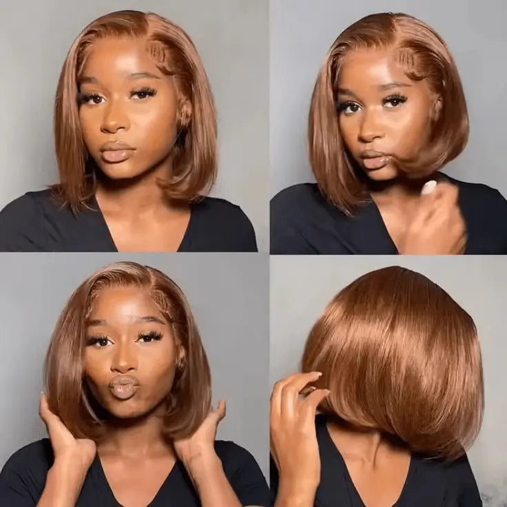 Ossileehair Straight Hair Bob Full Frontal 13X4 Brown #4 100% Human Hair