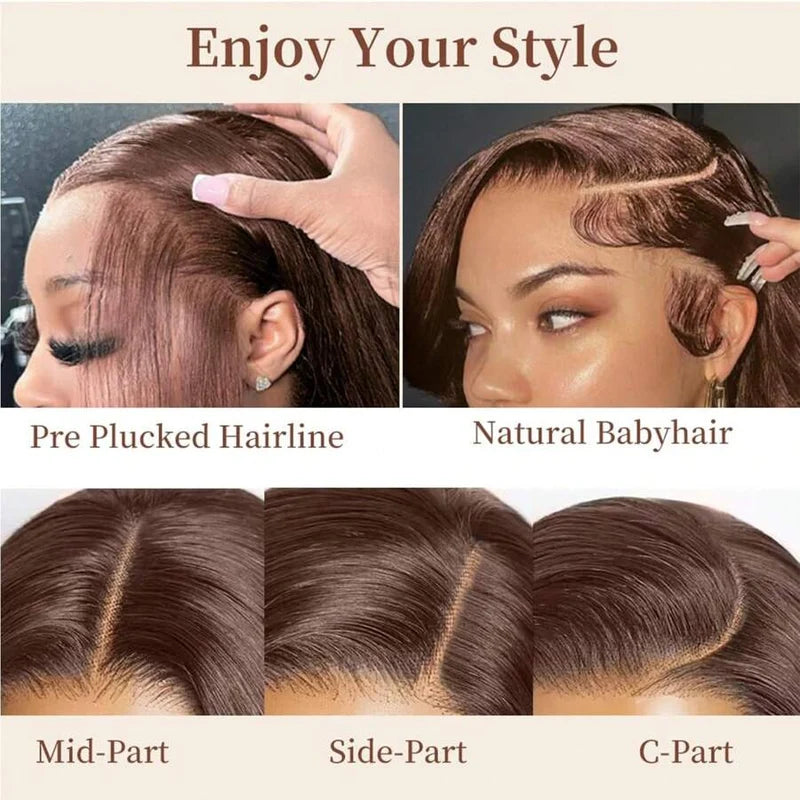 Ossileehair Straight Hair Glueless Bob Full Frontal 13X4 Brown #4 100% Human Hair