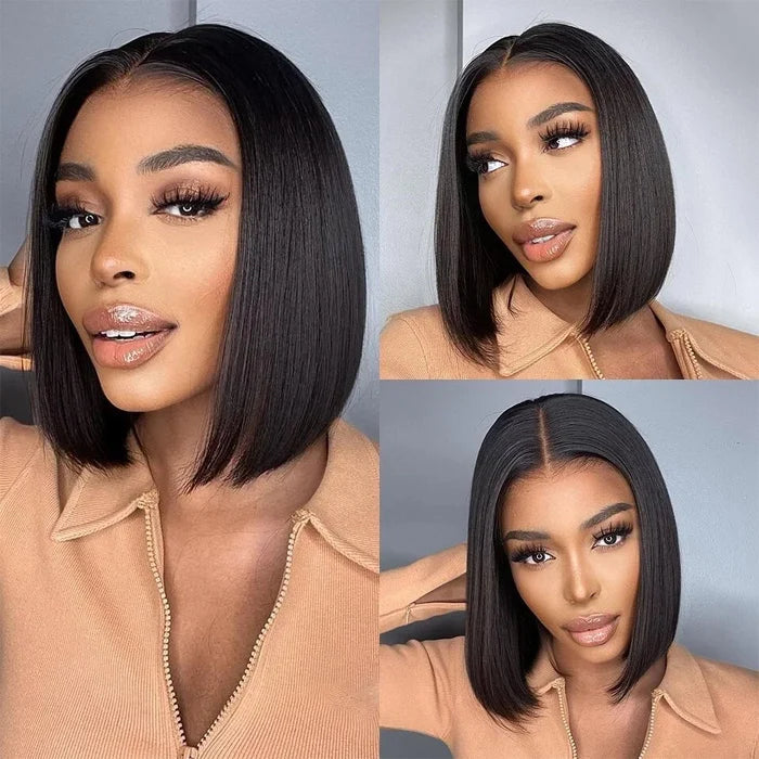 Ossileehair Straight Glueless Wig Bob 4x4 Black 100% Human Hair