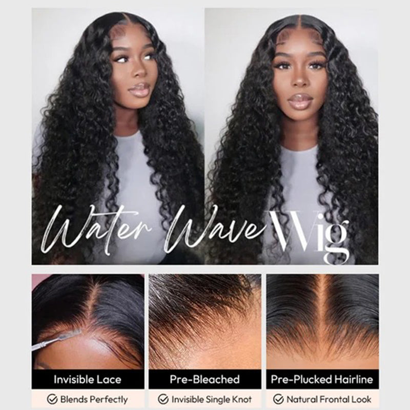 Ossileehair  Double Drawn Water Wave 13X4 Full Frontal Black  100% Human Hair