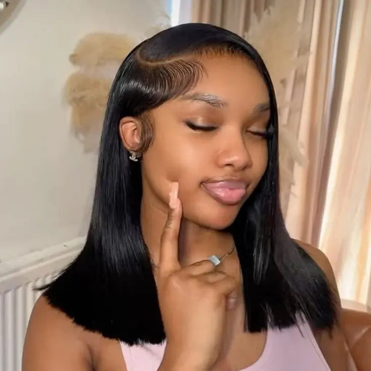 Ossileehair Straight Hair Super Double Drawn BOB 13x4 Full Frontal  Black 100% Human Hair