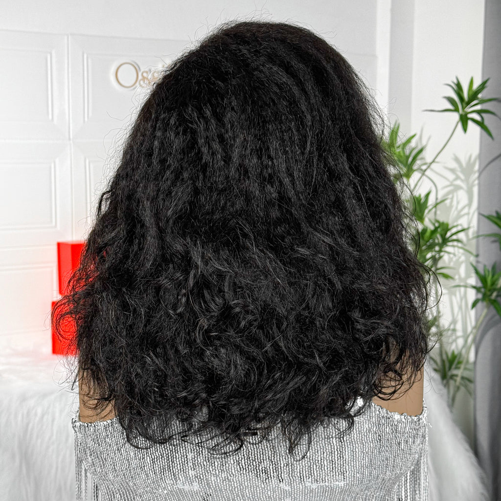 Ossilee Full Density Yaki Bouncy Curly Human Hair With 4C Curls Baby Hair Wig 5x6 Closure Natural Texture