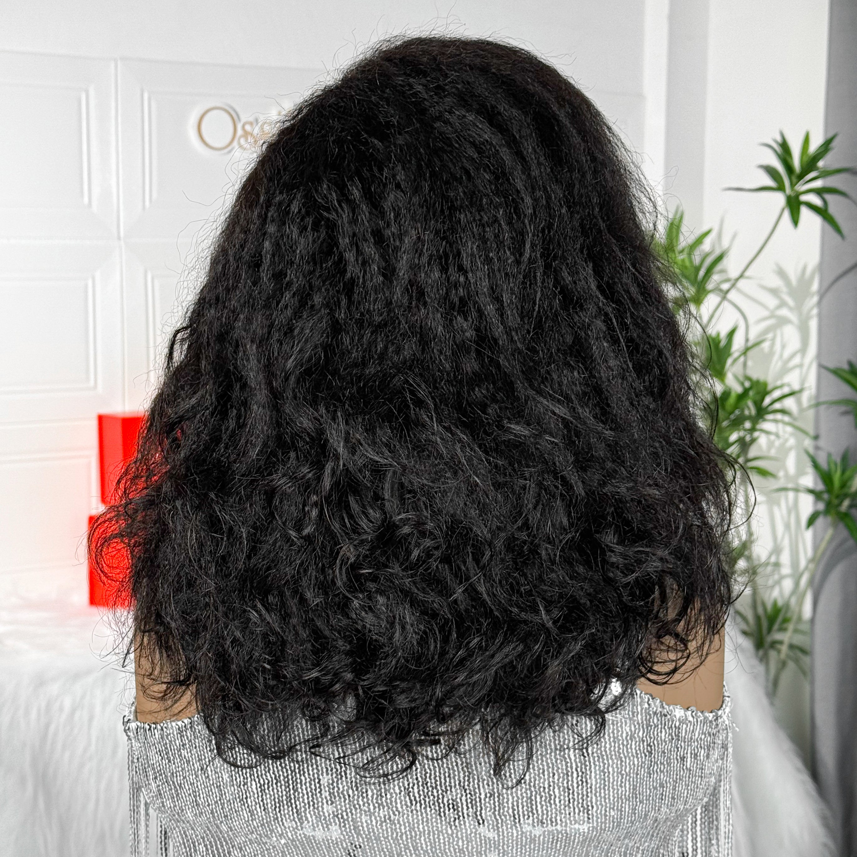 Ossilee Full Density Yaki Bouncy Curly Human Hair With 4C Curls Baby Hair Wig 5x6 Closure Natural Texture