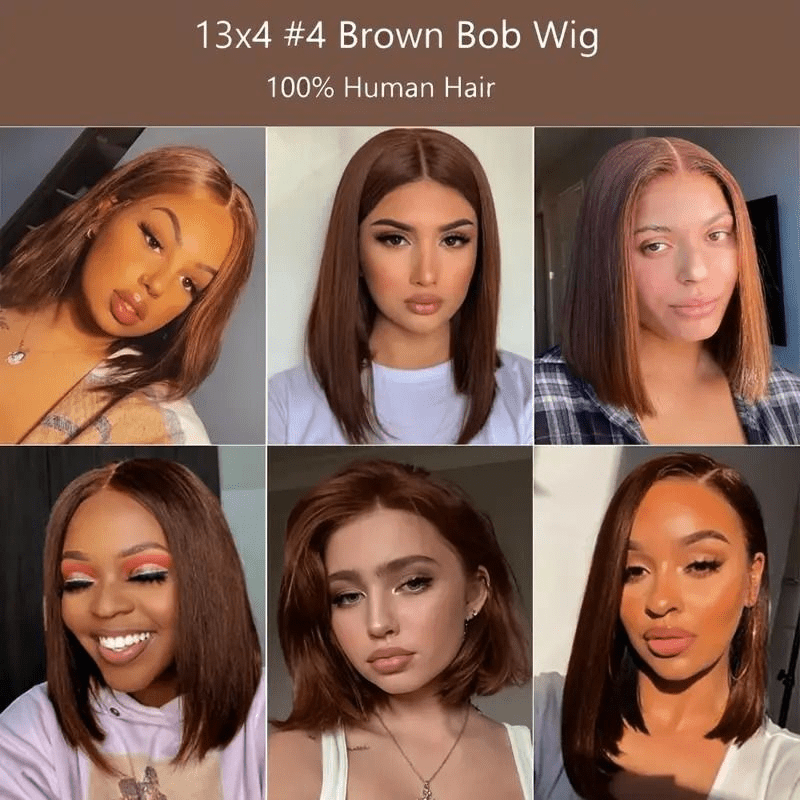 Ossileehair Straight Hair BOB Full Frontal 13X4 Brown #4 100% Human Hair