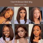 Ossileehair Straight Hair Glueless BOB Full Frontal 13X4 Brown #4 100% Human Hair