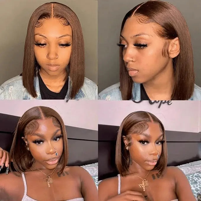Ossileehair Straight Hair BOB Full Frontal 13X4 Brown #4 100% Human Hair