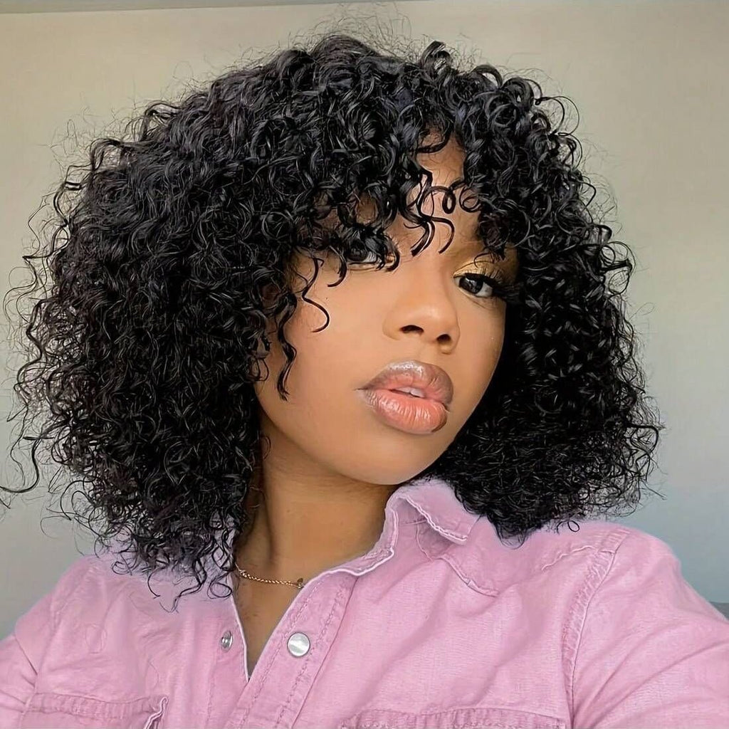 Ossileehair Jerry Curly with Bangs 3X1 Black 100% Human Hair