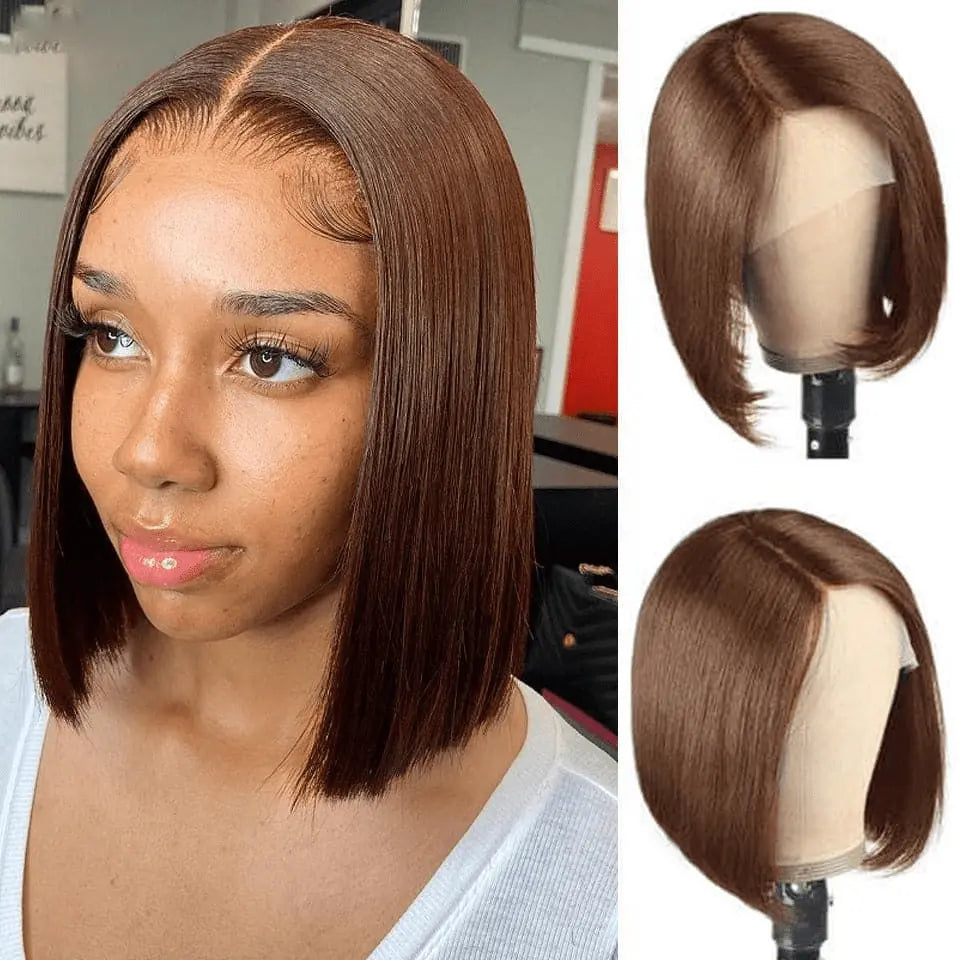 Ossileehair Straight Hair Bob Full Frontal 13X4 Brown #4 100% Human Hair