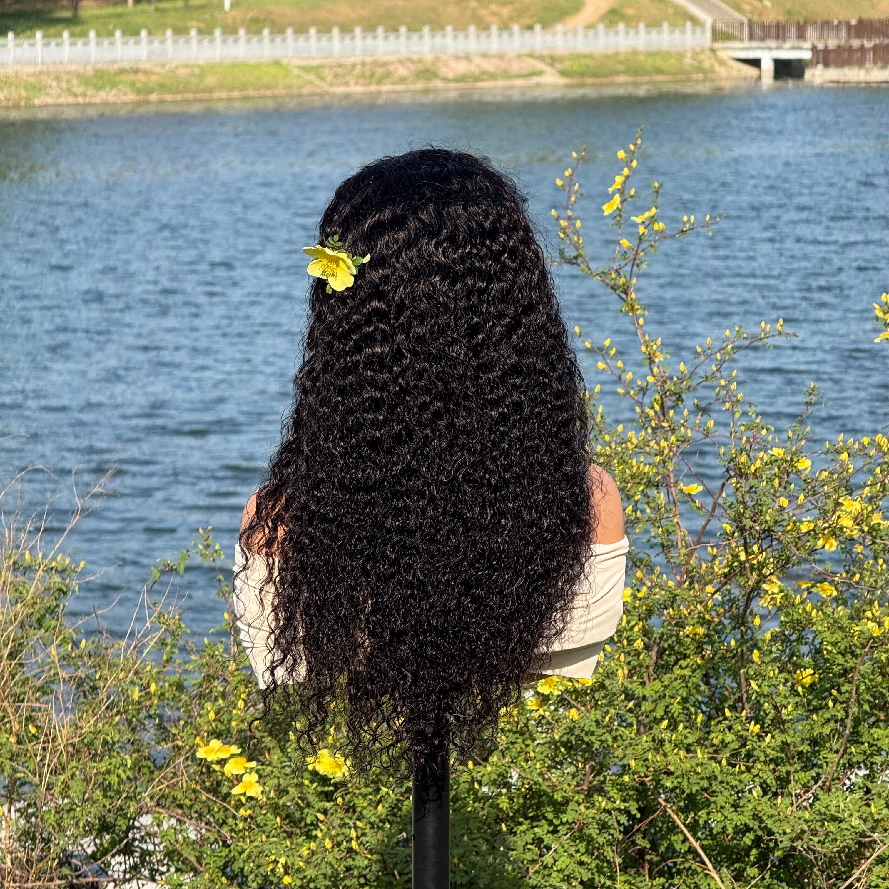 Ossileehair Water Wave 180% Density 13X4 Full Front Black 100% Human Hair