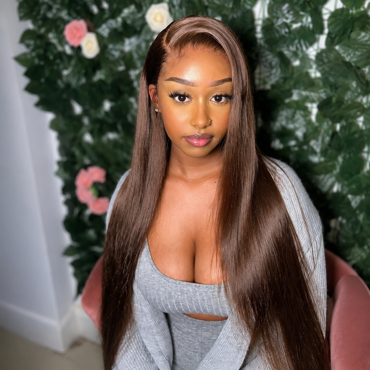 Chocolate Brown Straight Human Hair 13x4 Full Frontal Lace Wig