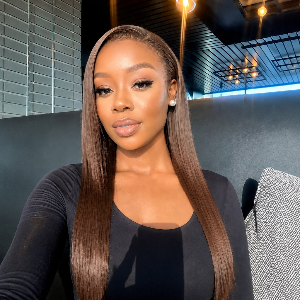 Chocolate Brown Straight Human Hair 13x4 Full Frontal Lace Wig