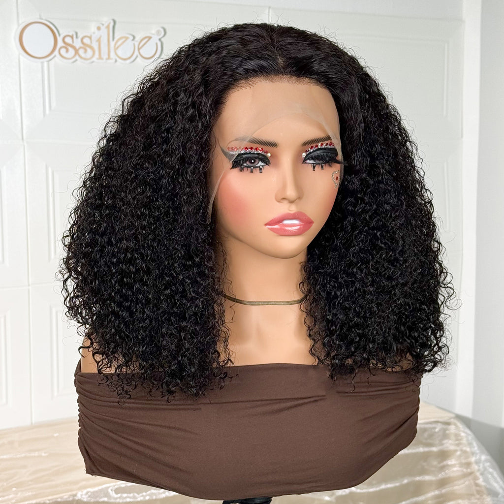 Natural Color 13x4 Frontal Transparent Lace Italian Curls Human Hair Bob Wig