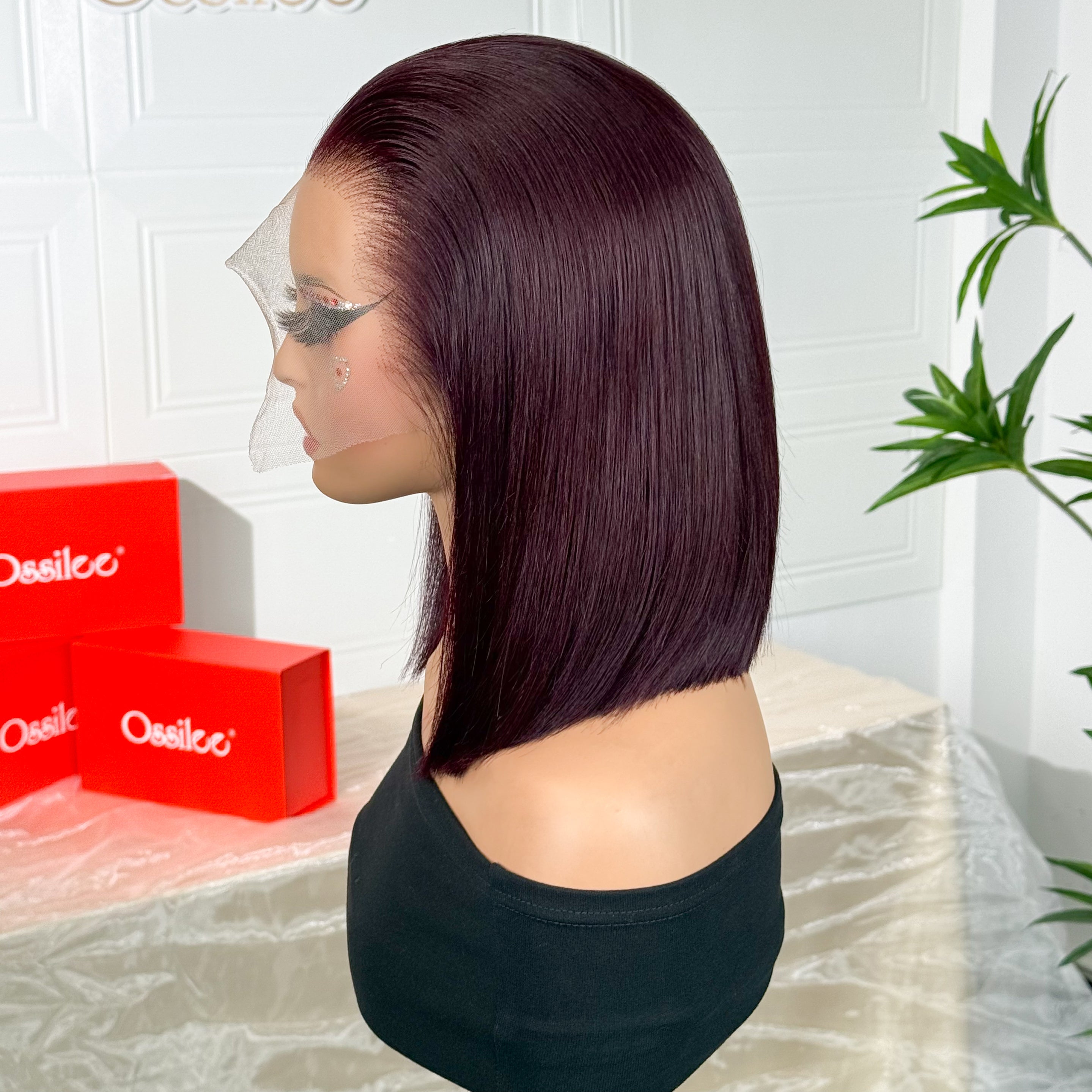 Ossileehair Double Drawn Glueless 13X4 Frontal Grape 100% Human Hair Straight Bob
