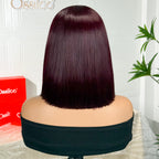 Ossileehair Double Drawn Glueless 13X4 Frontal Grape 100% Human Hair Straight Bob