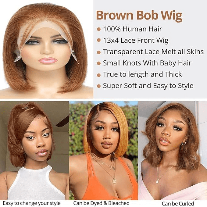 Ossileehair Straight Hair BOB Full Frontal 13X4 Brown #4 100% Human Hair