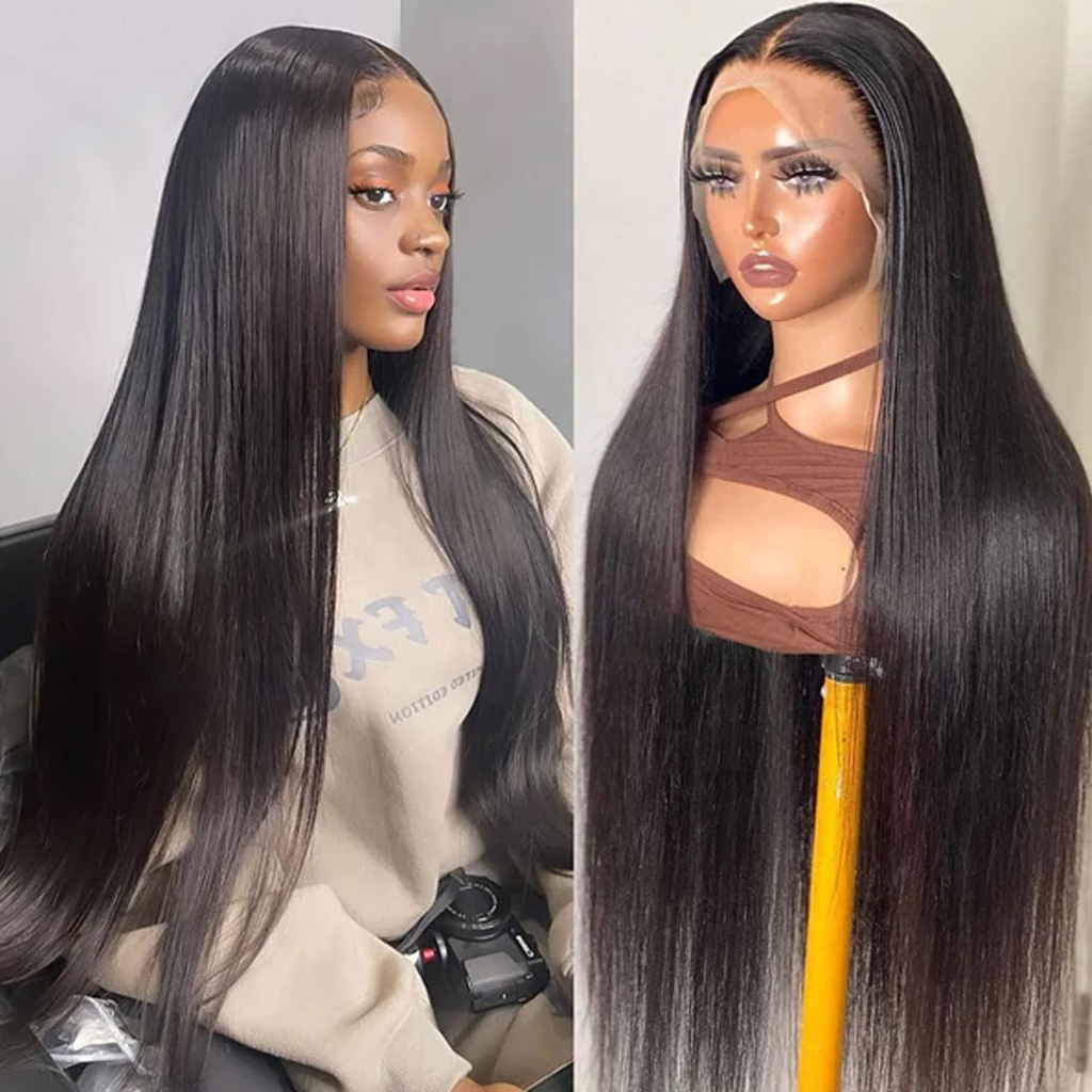 Ossileehair Straight Hair 300% Density Full Frontal 13X4 Black 100% Human Hair