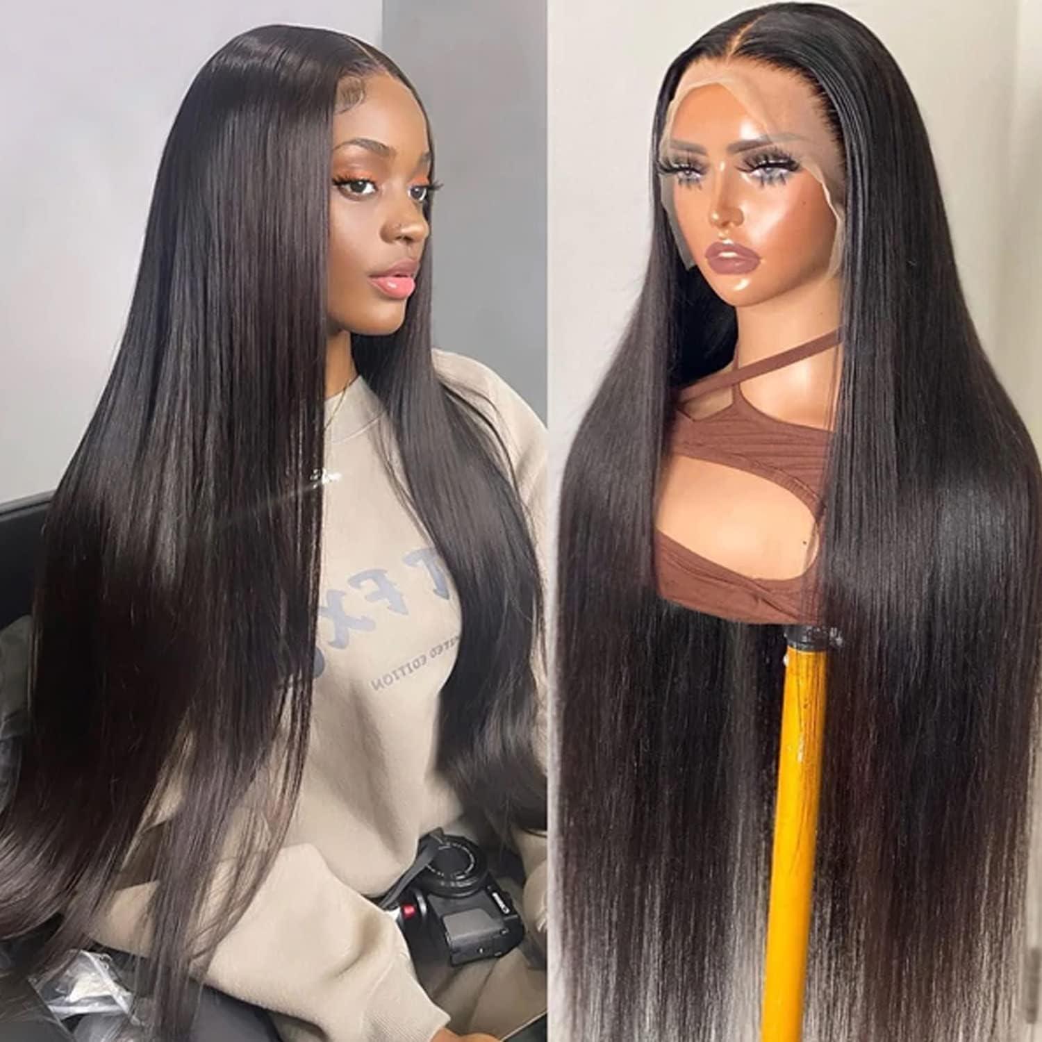 Ossileehair Straight Hair 300% Density Full Frontal 13X4 Black 100% Human Hair
